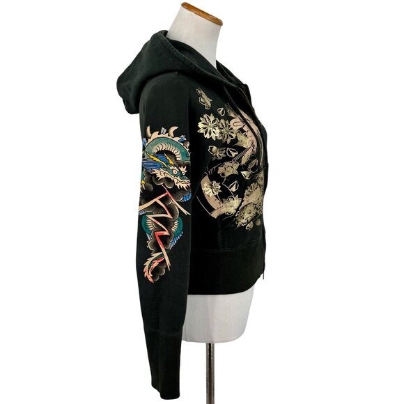 Vtg Y2K Ed Hardy Black Dragon Geisha Graphic Zip Up Hoodie | Grunge Streetwear S - Picture 4 of 13